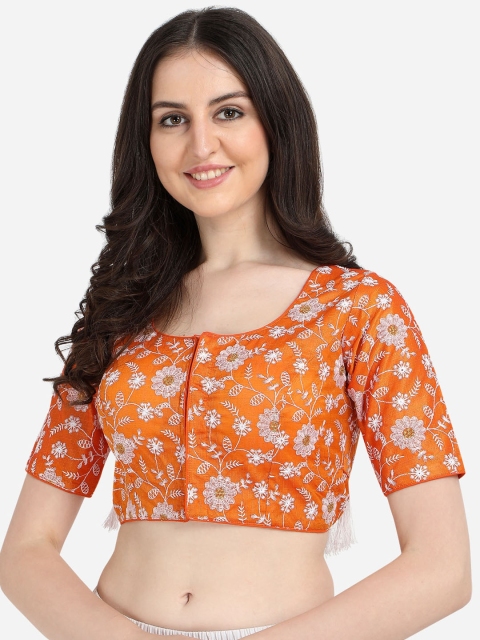 

Fab Dadu Women Orange & SIlver-Coloured Embroidered Saree Blouse