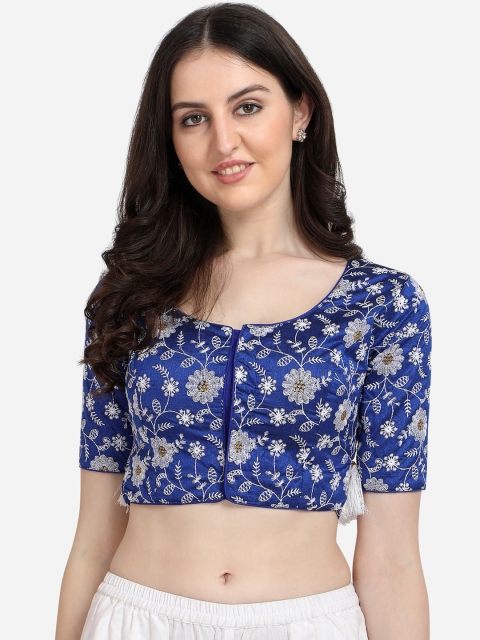 

Fab Dadu Women Blue & Silver-Coloured Embroidered Saree Blouse