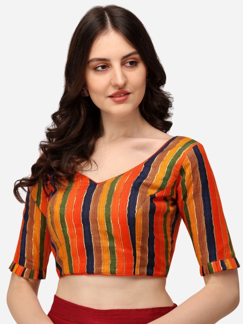 

Fab Dadu Women Orange & Blue Striped Saree Blouse
