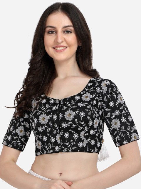 

Fab Dadu Black & Silver Coloured Embroidered Saree Blouse