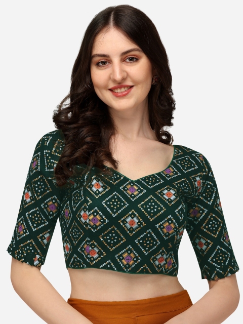 

Fab Dadu Women Green & White Printed Saree Blouse