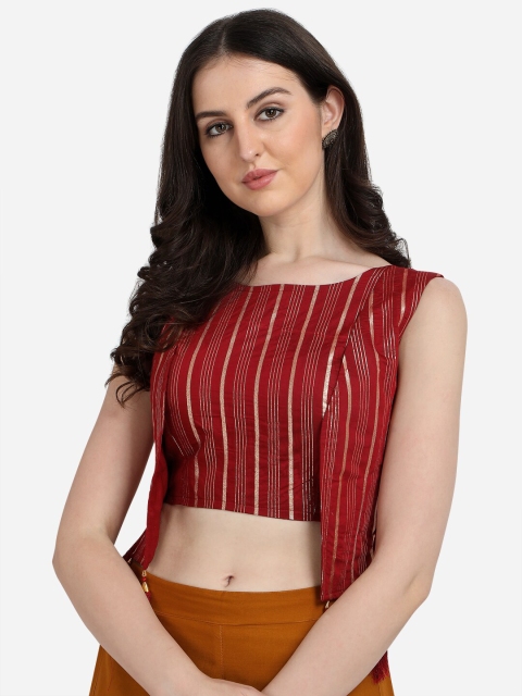 

Fab Dadu Maroon & Gold-Coloured Printed Saree Blouse