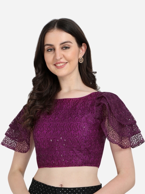 

Fab Dadu Women Purple Embroidered Saree Blouse