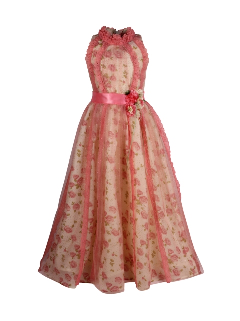 

CUTECUMBER Girls Pink & Cream-Coloured Printed Embellished Maxi Dress