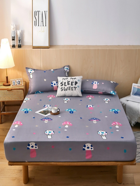 

JC Collection Grey & White Cartoon Printed 120 TC King Size Bedsheet