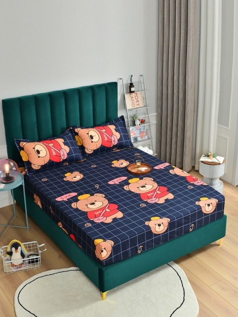 

JC Collection Blue & Brown Cartoon Characters 144 TC Single Bedsheet with Pillow Covers