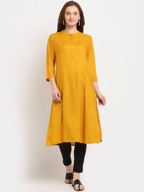 

Aujjessa Women Mustard Yellow A-line Kurta