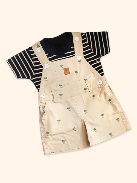 

Born Babies Infants Brown Printed Cotton Dungaree