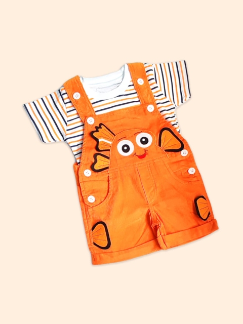 

Born Babies Unisex Kids Orange Printed Dungarees