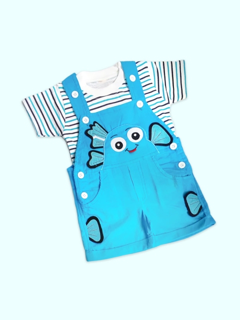 

Born Babies Infants Blue & White Printed Cotton Dungaree