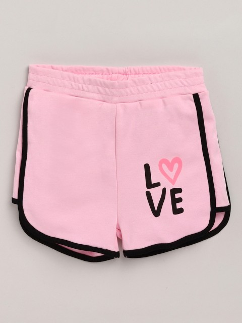 

Lazy Shark Girls Pink Typography Printed Low-Rise Shorts