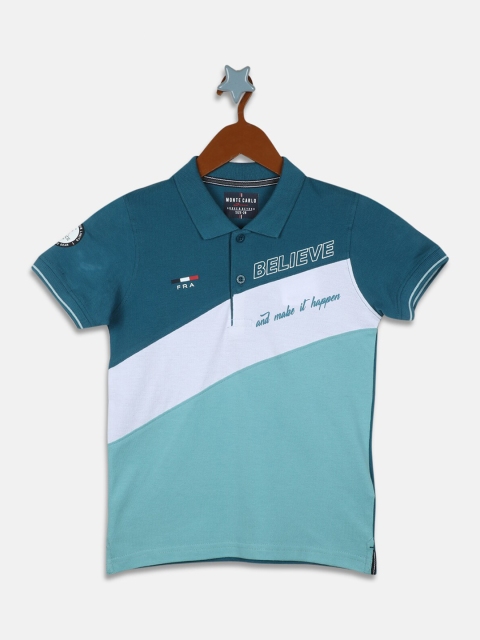 

Monte Carlo Boys Teal Colourblocked Polo Collar T-shirt