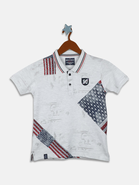 

Monte Carlo Boys Grey Melange Printed Polo Collar T-shirt