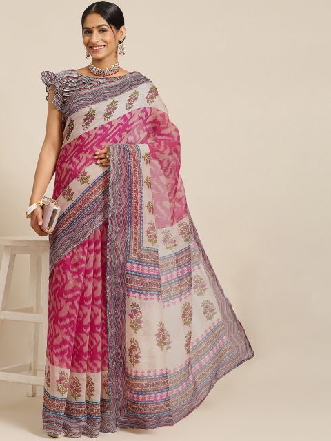 

Satrani Rose Ethnic Motifs Poly Cotton Saree