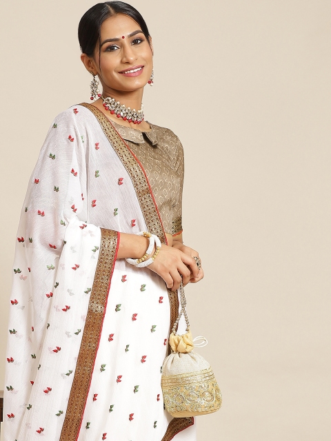

Satrani White Ethnic Motifs Poly Chiffon Saree