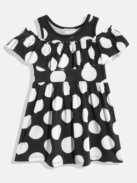 

CrayonFlakes Girls Black & White Geometric Print A-Line Dress