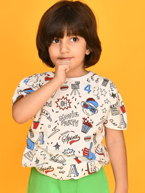 

Anthrilo Boys White Printed T-shirt