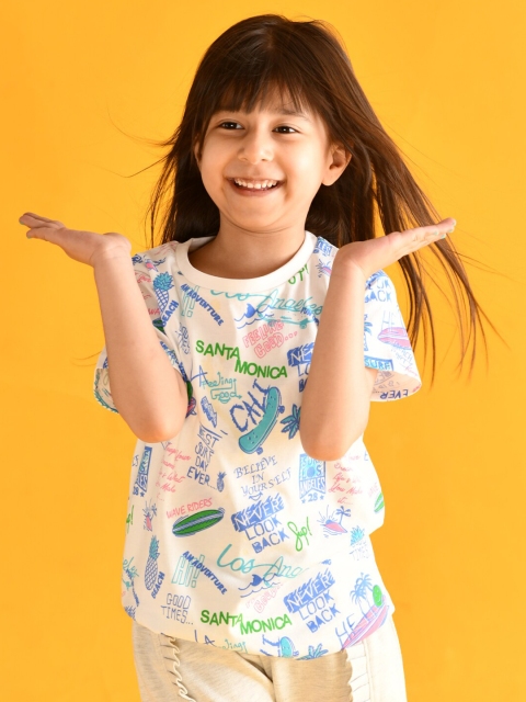 

Anthrilo Girls White Typography Printed T-shirt