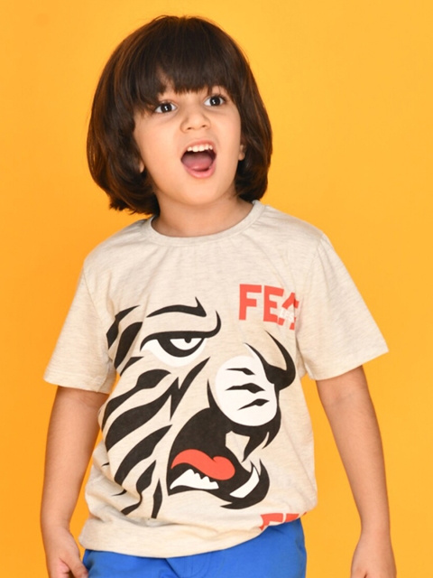 

Anthrilo Boys Grey Melange Printed T-shirt