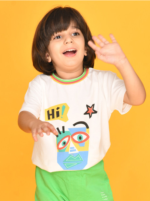 

Anthrilo Boys White Printed Cotton T-shirt