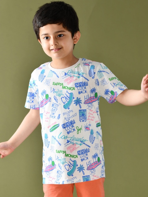 

Anthrilo Boys White Floral Printed Tropical Cotton T-shirt