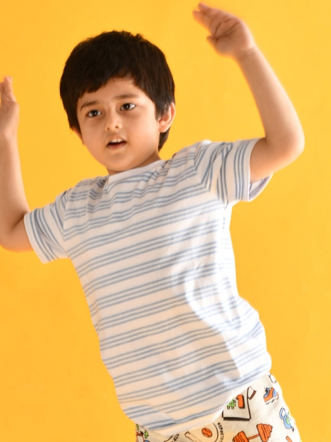 

Anthrilo Boys White & Blue Striped Cotton T-shirt