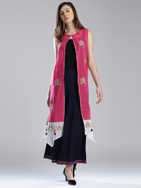 

W Pink Embroidered Detail Semi-Sheer Longline Shrug