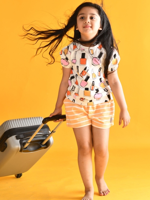 

Anthrilo Girls Orange Striped Printed Shorts