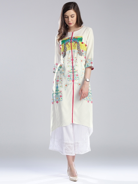 

W Women White Printed A-Line Kurta