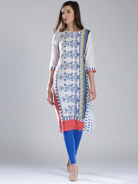 

W Women White Printed Straight Kurta