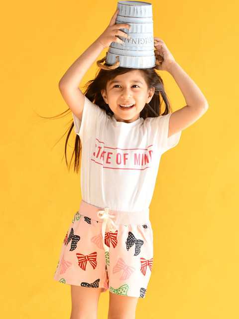 

Anthrilo Girls Pink Conversational Printed Cotton Shorts