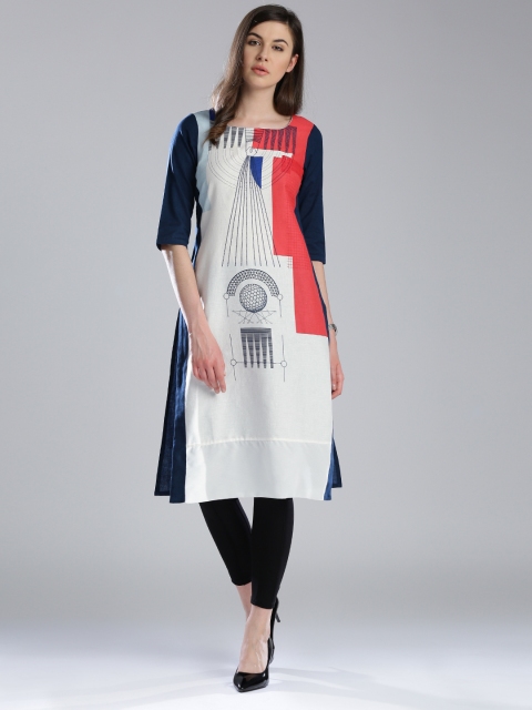 

W Women White Printed Straight Kurta