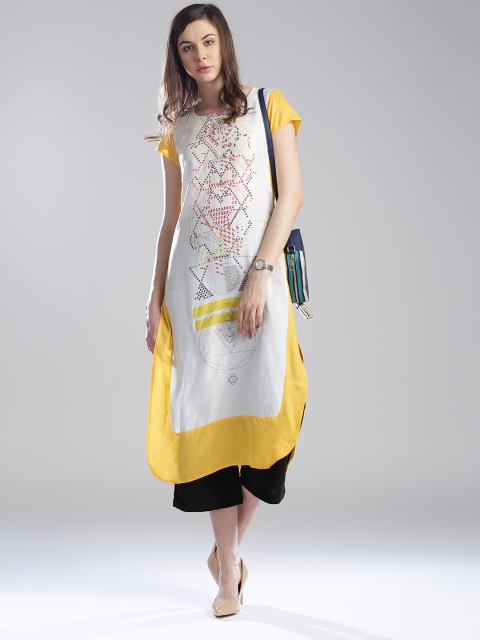 

W Women White Printed Straight Kurta