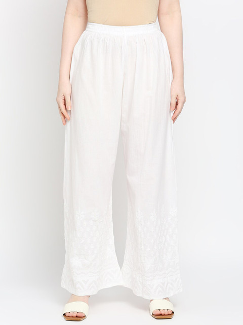 

Indiankala4u Women White Chikankari Embroidered Palazzos