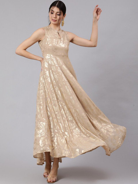 

Awadhi Golden Floral Ethnic Maxi Dress, Gold
