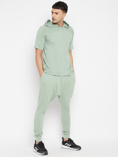 

FUGAZEE Men Pista Green Hooded Drop Crotch Joggers Cotton Co-Ord Set