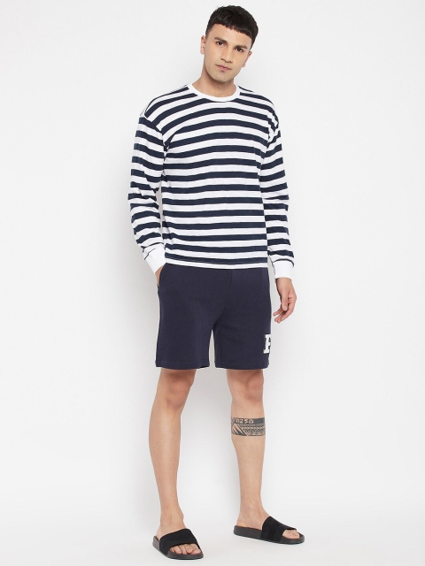 

FUGAZEE Men White & Navy Blue Pure Cotton T-shirt with Shorts