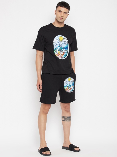 

FUGAZEE Men Black & Blue Printed T-shirt with Shorts