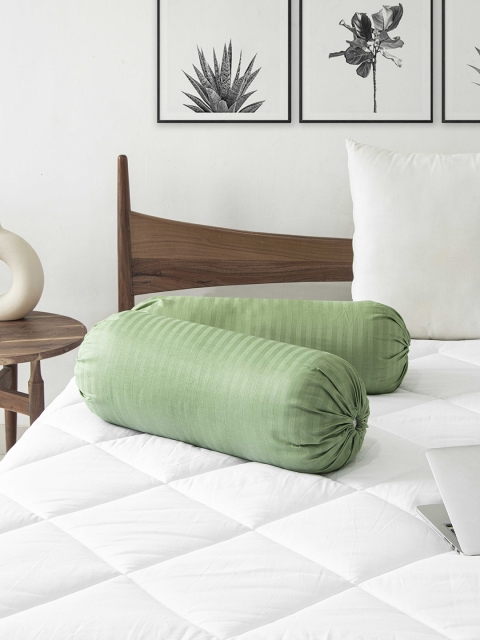 

Clasiko Set Of 2 Green Striped Cotton Bolster Covers