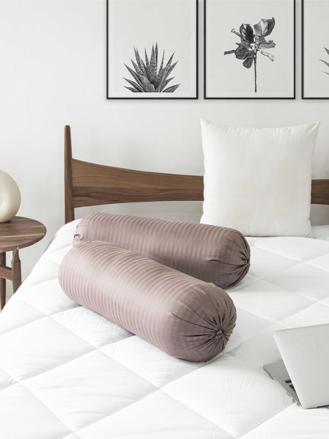 

Clasiko Set Of 2 Brown Striped 220 TC Cotton Bolster Covers