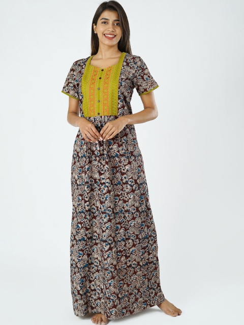 

Maybell Women Maroon Printed Pure Cotton Maxi Nightdress