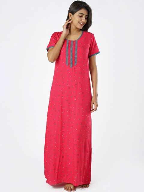 

Maybell Women Pink Printed Maxi Nightdress