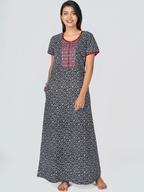 

Maybell Black Printed Pure Cotton Maxi Nightdress