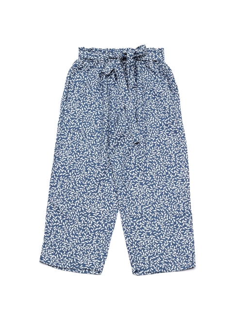 

Lil Lollipop Girls Blue Floral Printed Pure Cotton Knitted Palazzos