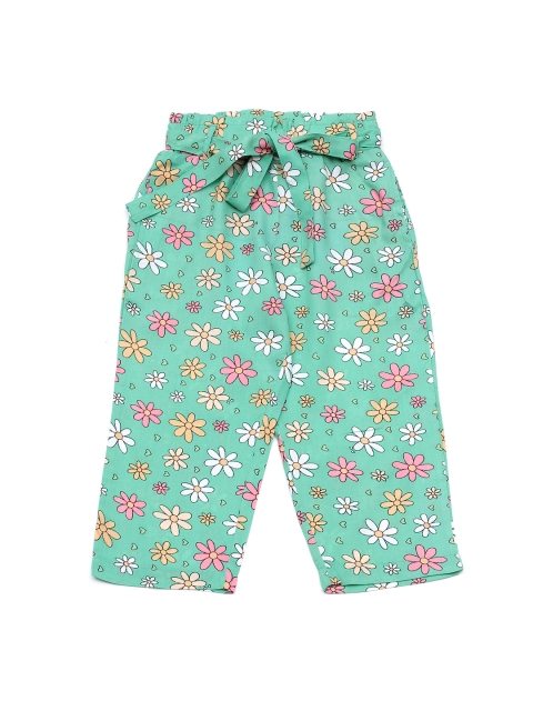 

Lil Lollipop Girls Green & Pink Floral Printed Cotton Knitted Palazzos