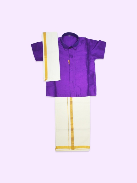 

Born Babies Unisex Kids Purple & White Top with Dhoti Pants