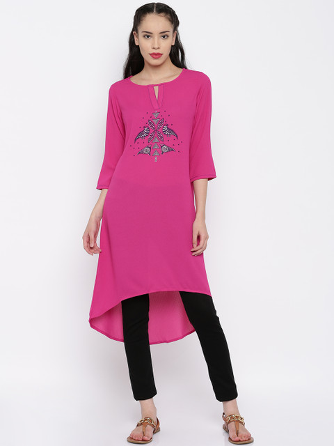 

Global Desi Women Pink Printed High-Low Kurta