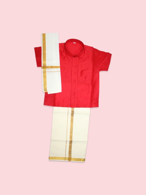 

Born Babies Unisex Kids Red & White Top with Dhoti Pants