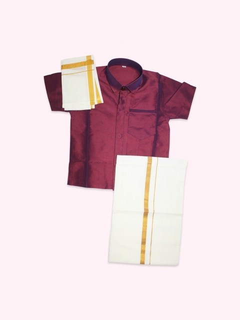 

Born Babies Unisex Kids Maroon & White Top with Dhoti Pants