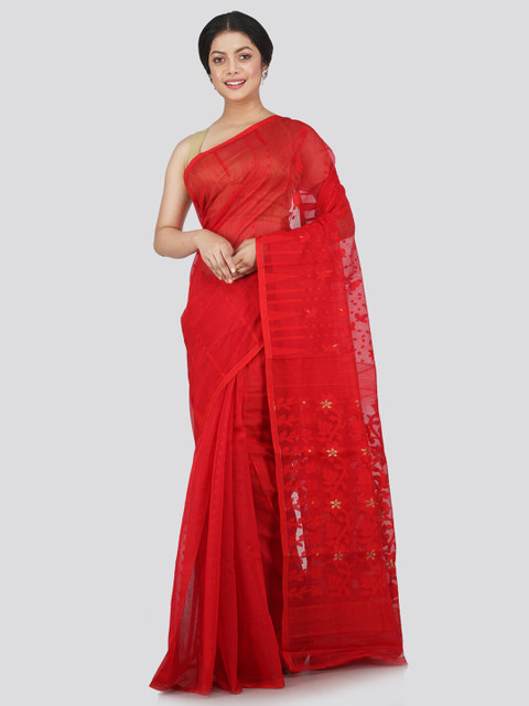 

PinkLoom Red Woven Design Jamdani Saree